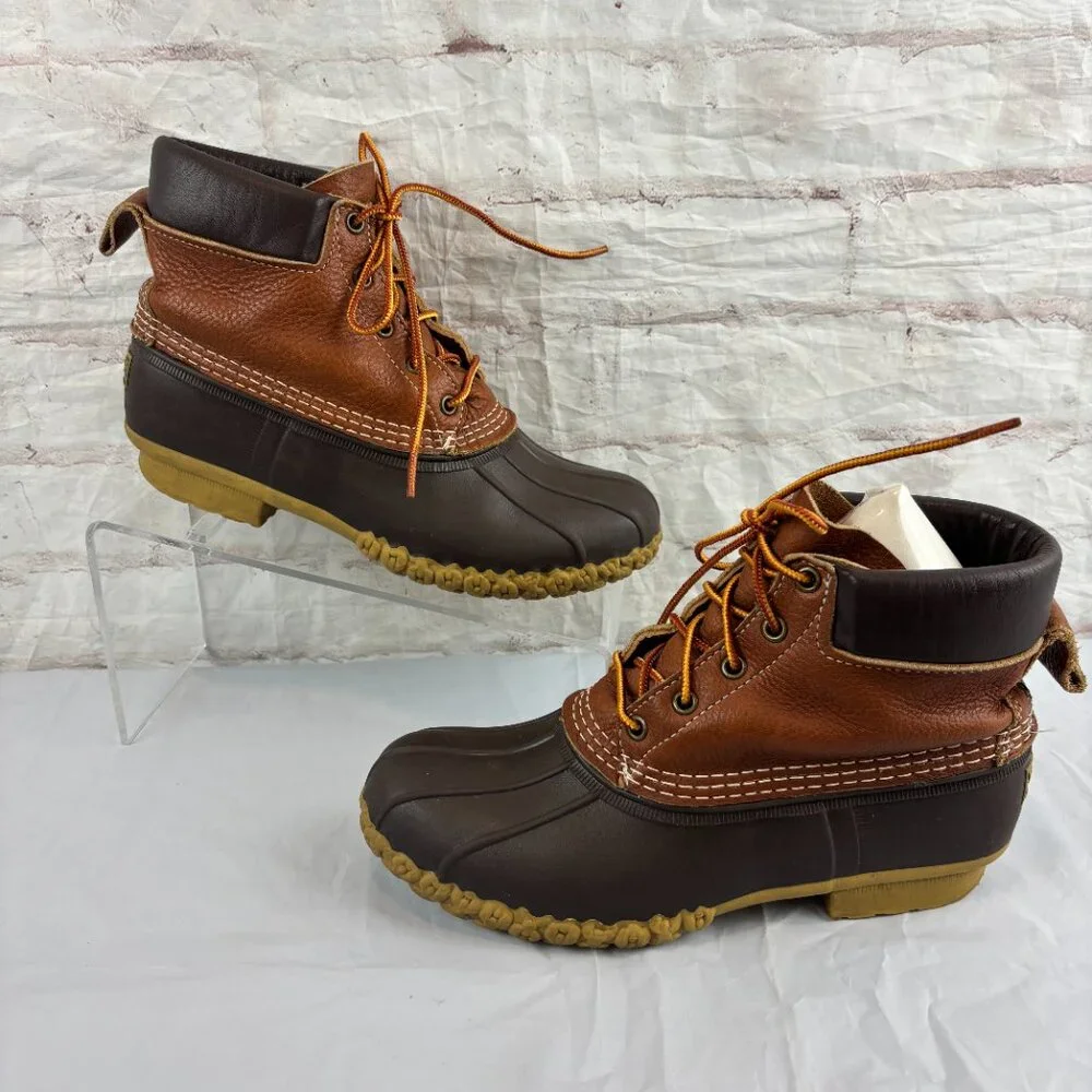 L.L. Bean Women's 9 / 9.5 Brown Leather Lace-up Rubber Waterproof Duck Boots - Picture 3 of 9